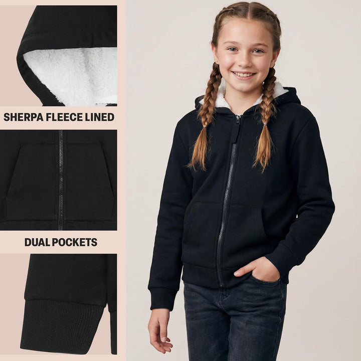 CityComfort Pullover Mädchen mit Fleece-Futter und Kapuze, Fleecejacke Kinder Mädchen Zipper Hoodie