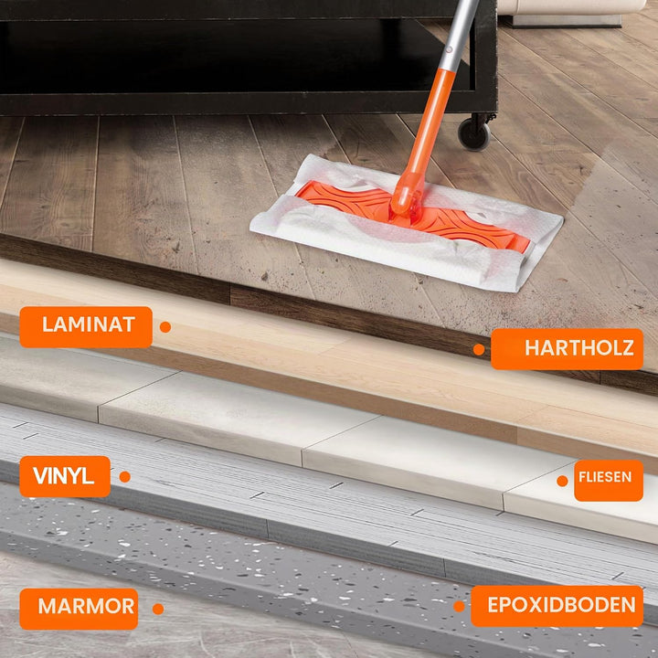 JEHONN Bodenwischer Nass für Swiffer Pads, 2-in-1 Wet Dry Starterset, Feuchte Bodentücher mit 10 Tro