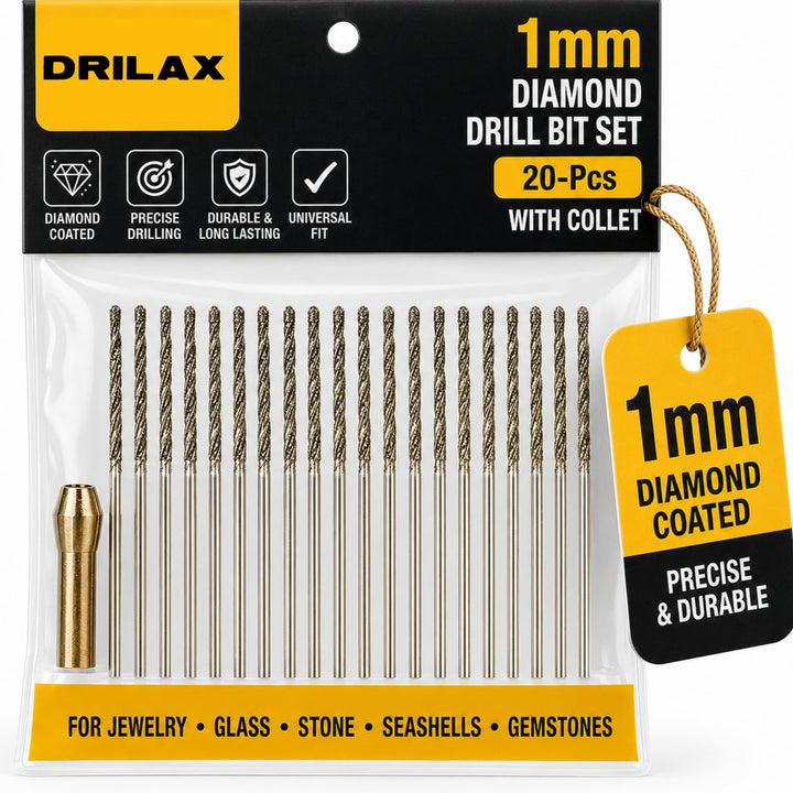 Drilax 1mm Diamantbohrer Set – Diamantbeschichtete Mikro Bohrer für Schmuck, Glas, Muscheln, Edelste