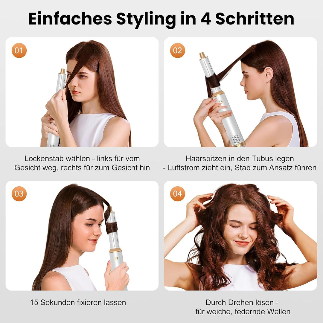 Hair Styler 5-in-1, Airstyler Haarstyler Set mit Rundbürstenföhn, Warmluftbürste, Airflow Lockenstab