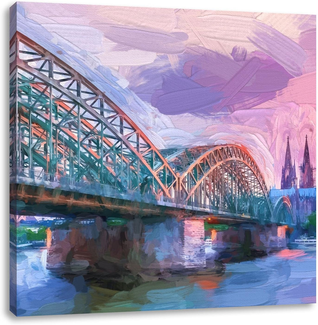 Pixxprint Brücke Kölner Dom als Leinwandbild Quadratisch/Grösse: 70x70 / Wandbild/Kunstdruck/fertig