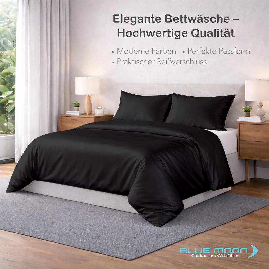BLUE MOON Premium Mako-Satin Wendebettwäsche - Satin-Bettzeug - Bettwäsche aus 100% Baumwolle - Made