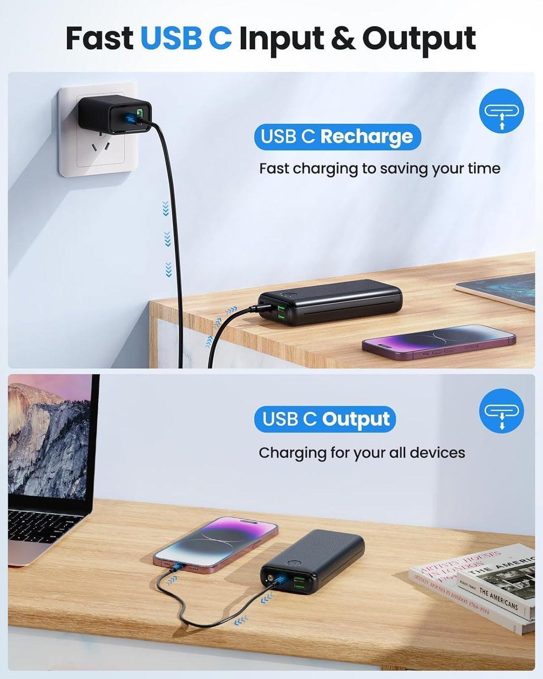 Power Bank 27000mAh 22,5W Externer Akku PD20W USB C Powerbank, Tragbares Ladegerät Kompatibel mit Sm