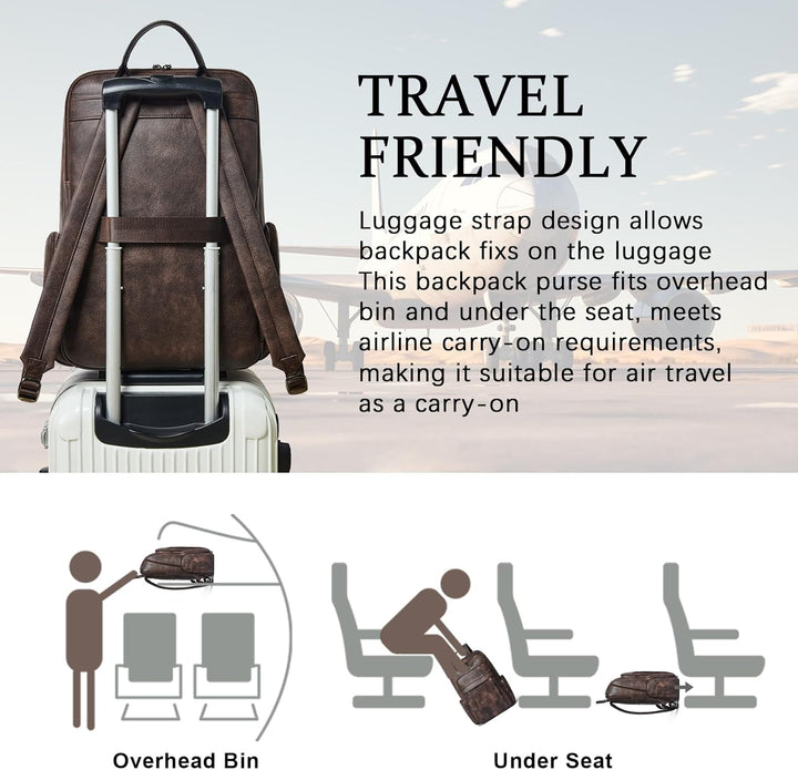 Shrrie Leder Laptop Rucksack für Frauen mit 17 Zoll Vegan Leder Computer Rucksack Tasche für Reise C