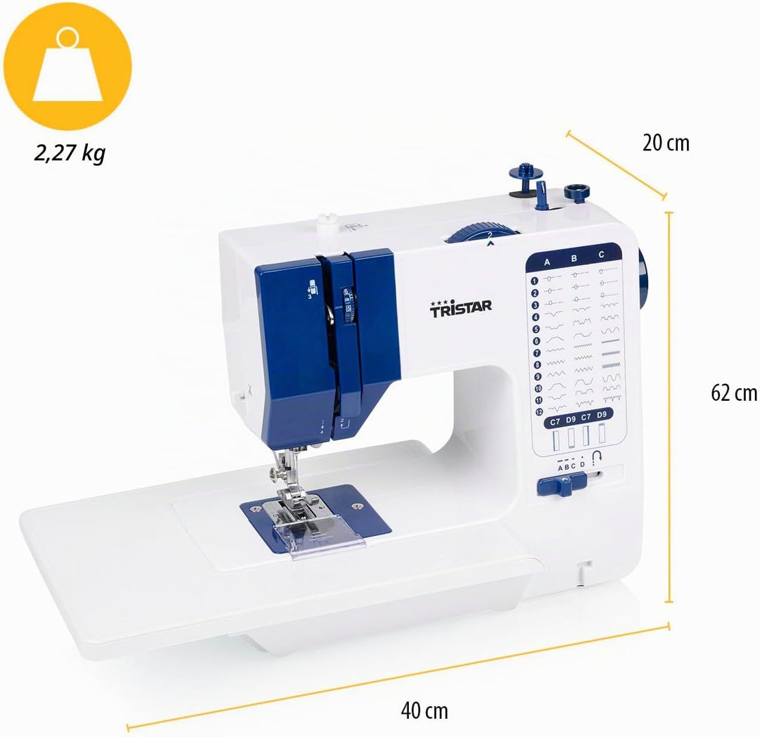 Tristar Nähmaschine mit 38 Stichprogrammen, Abnehmbarem Anschiebetisch, Freiarm, LED-Licht, Automati
