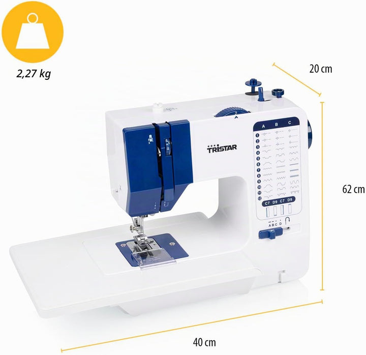 Tristar Nähmaschine mit 38 Stichprogrammen, Abnehmbarem Anschiebetisch, Freiarm, LED-Licht, Automati