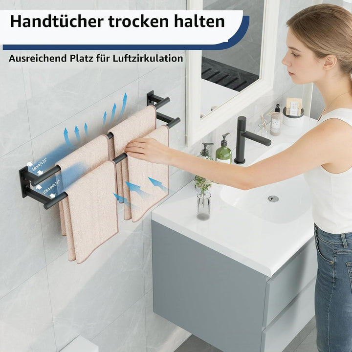 70 cm Doppelter Handtuchständer,Gebürstet Handtuchhalter Wand,Handtuchhalter Schwarz aus Edelstahl S