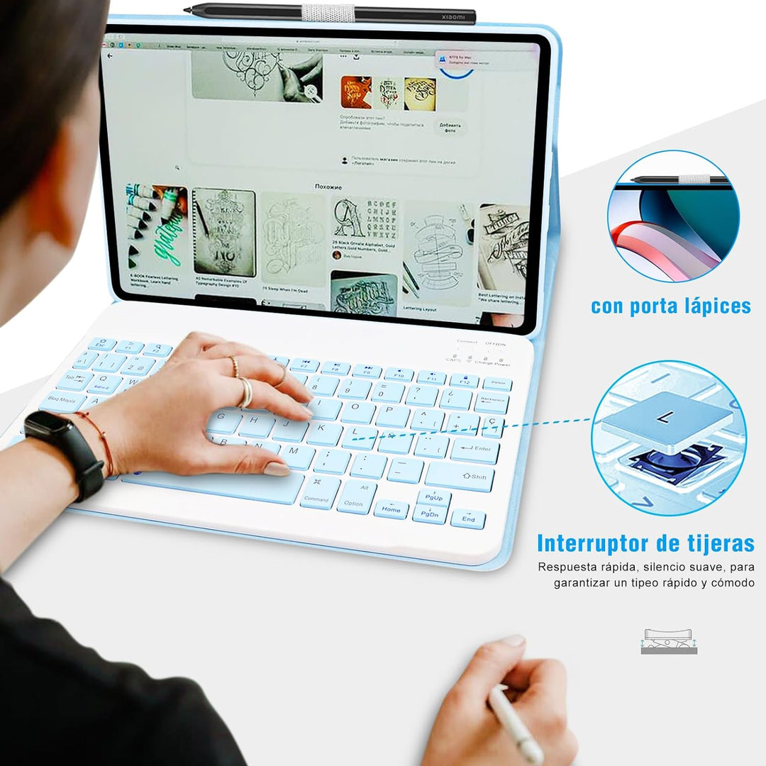 YUEJIDZ Spanische Tastaturhülle Ñ für Xiaomi Redmi Pad, PU Premium Smart Ledertasche mit QWERTZ-Desi