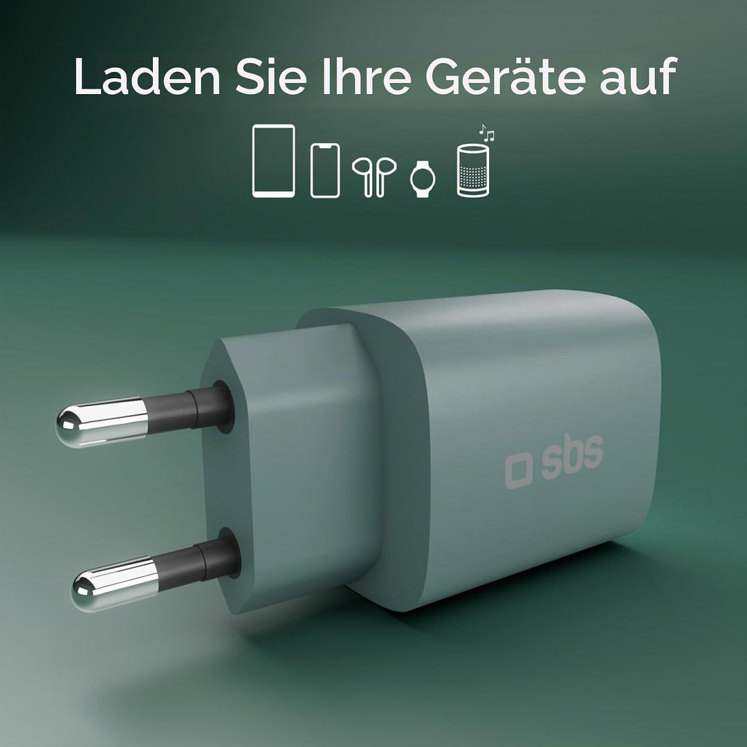 SBS Mehrport-Ladegerät 30W mit LCD, 1 USB-C-Anschluss und 1 USB-A-Anschluss, EU-Stecker, Power Deliv