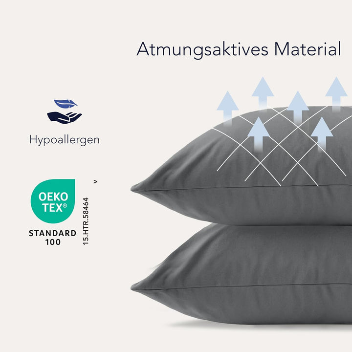 Dreamzie Kissenbezug 80x80 (Set mit 2) - 100% Jersey Baumwolle 150 g/qm Kissenbezüge -Anthrazit - Fü