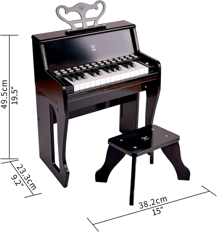 Hape Leuchttasten-Piano mit Hocker und Notenhalter, Musikspielzeug aus Holz, ab 3 Jahren, Schwarz