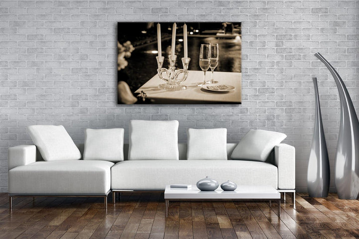 deyoli romantisches Abendessen mit Wein und Kerzen Format: 80x60 Effekt: Sepia als Leinwandbild, Mot