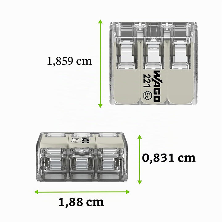 WAGO Verbindungsklemmen 221-483 | 3 Leiter, bis 4 mm², 50 Stück, COMPACT Kabelverbinder mit Hebeln f