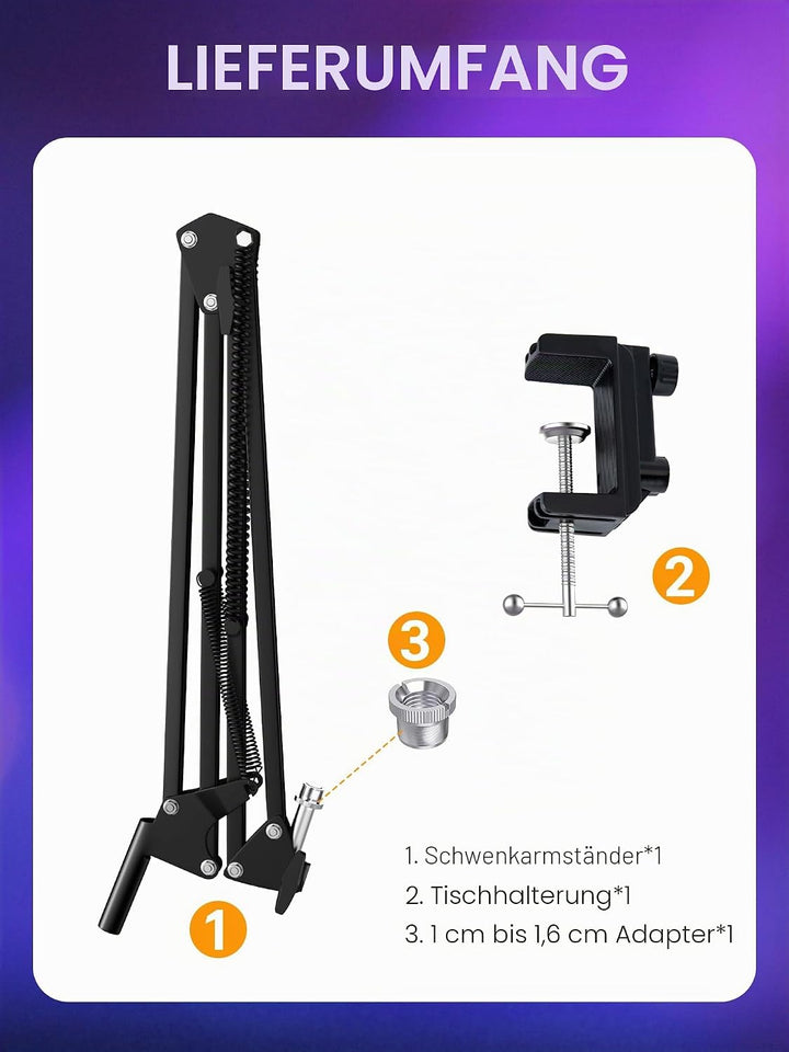SUNMON für HyperX SoloCast / 2 Mikrofon Arm, Universeller SoloCast 2 Mikrofonarm Tisch Mikrofonständ