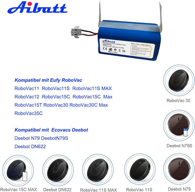 Aibatt 14.4V 2600mAh Ersatzakku Kompatibel mit Eufy RoboVac 11 11S 11S MAX RoboVac G10 Hybrid RoboVa