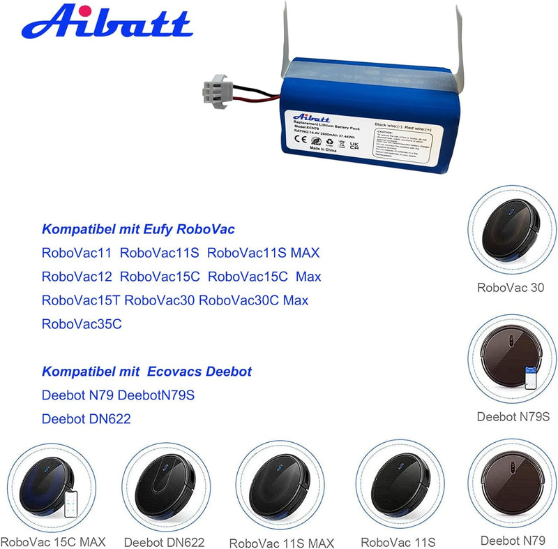 Aibatt 14.4V 2600mAh Ersatzakku Kompatibel mit Eufy RoboVac 11 11S 11S MAX RoboVac G10 Hybrid RoboVa