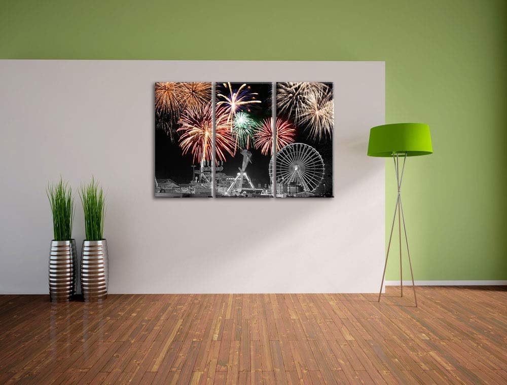Silvester Feuerwerk schwarz/weiss 3-Teiler Leinwandbild 120x80 Bild auf Leinwand, XXL riesige Bilder