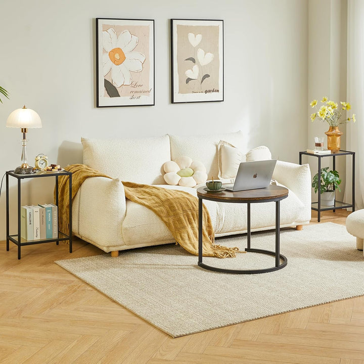 YMYNY Beistelltisch, Quadratischer Couchtisch, Sofatisch, Glastisch, Metallrahmen, aus gehärtetem Gl