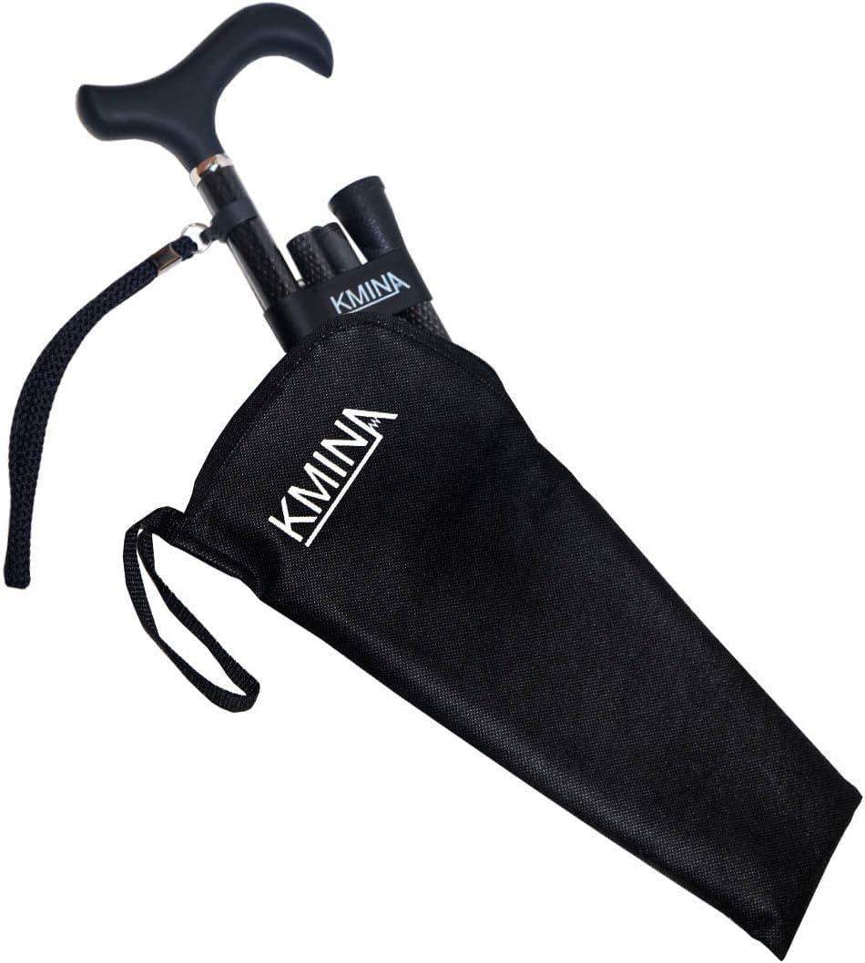 KMINA PRO - Gehstock Klappbar Carbon, Damen Höhenverstellbar, Elegant, Spazierstock Herren Schwarz,