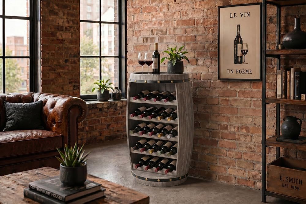 riess-ambiente.de Authentisches Weinregal Bodega 80cm Natur Weinfass Shabby Pinie