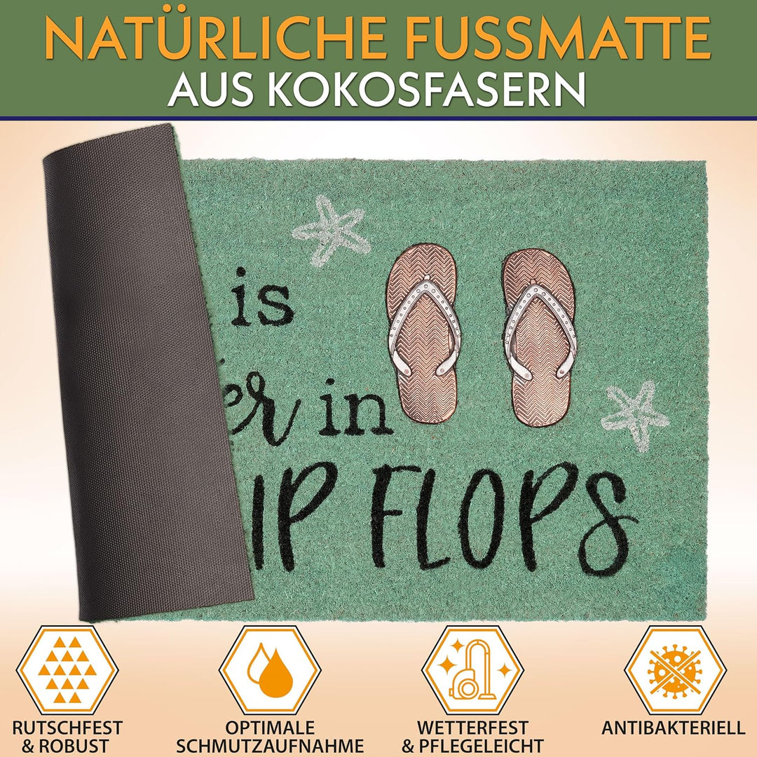 BRUBAKER Fussmatte für Aussen und Innen - Life is Better in Flip Flops - 45 x 75 cm Schmutzfangmatte