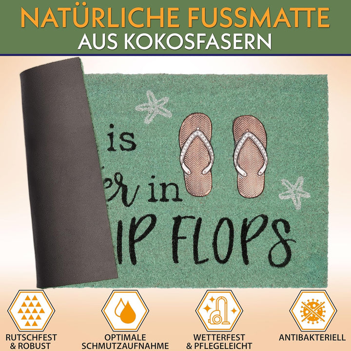 BRUBAKER Fussmatte für Aussen und Innen - Life is Better in Flip Flops - 45 x 75 cm Schmutzfangmatte
