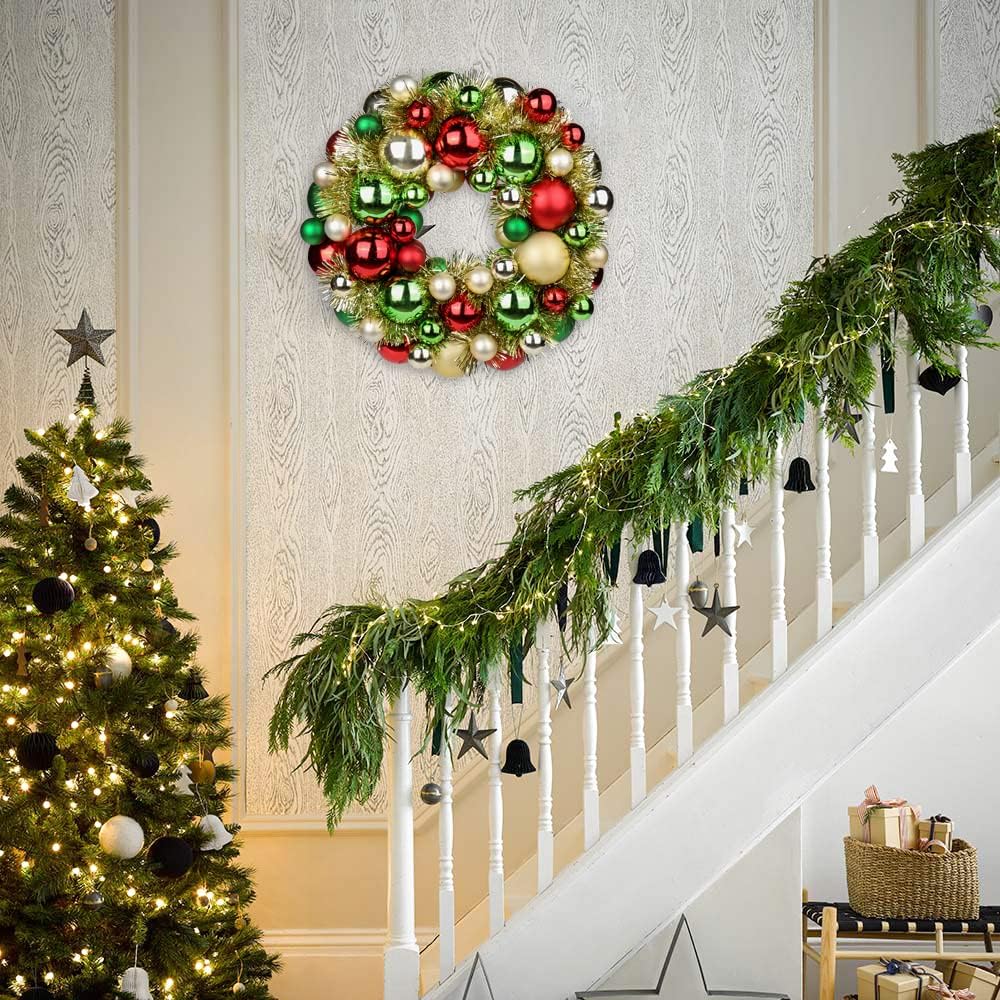 13 Zoll/33cm Weihnachtskranz, Türkranz, Weihnachtlicher Weihnachtskranz Outdoor, Weihnachtsdeko Indo