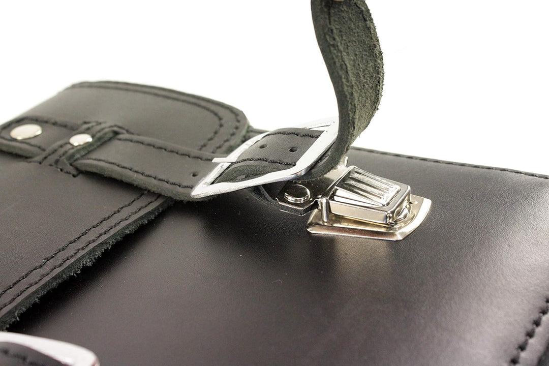 made4bikers Kleine Leder-Hecktasche mit Schnellverschluss-Gepäckträgertasche, Schwarz, passend für S