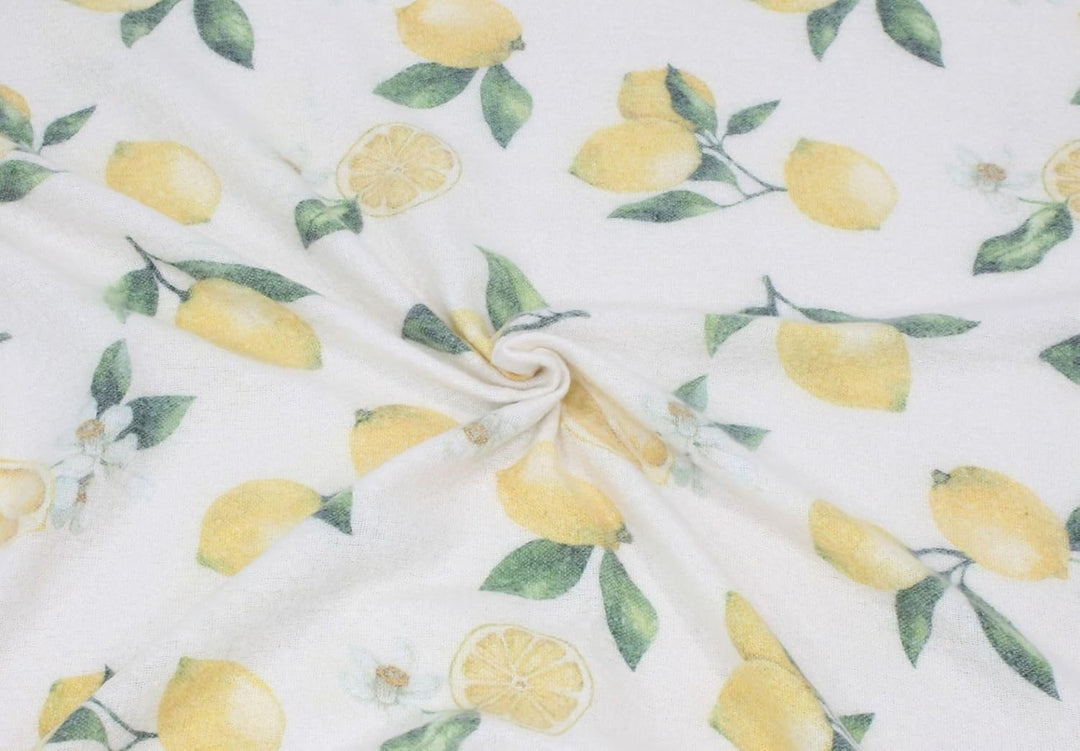 Dekoleidenschaft dünne Sommerdecke Lemon beige mit Zitronen Motiv, Kuscheldecke 130x160 cm, Sofadeck