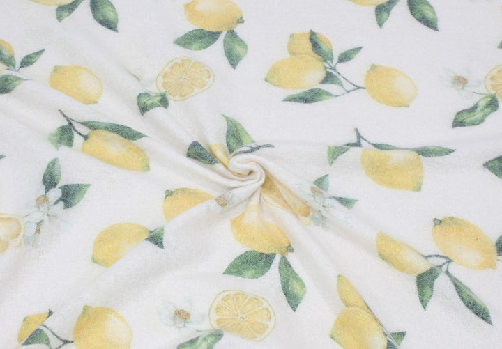 Dekoleidenschaft dünne Sommerdecke Lemon beige mit Zitronen Motiv, Kuscheldecke 130x160 cm, Sofadeck