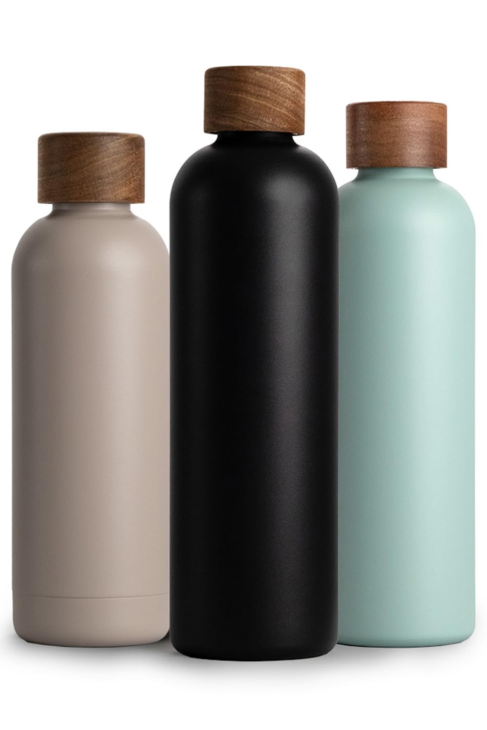 T&amp;N Edelstahl Trinkflasche 1 Liter, Thermosflasche 1l mit Akazienholz Deckel, Isolierte Wasserflasch
