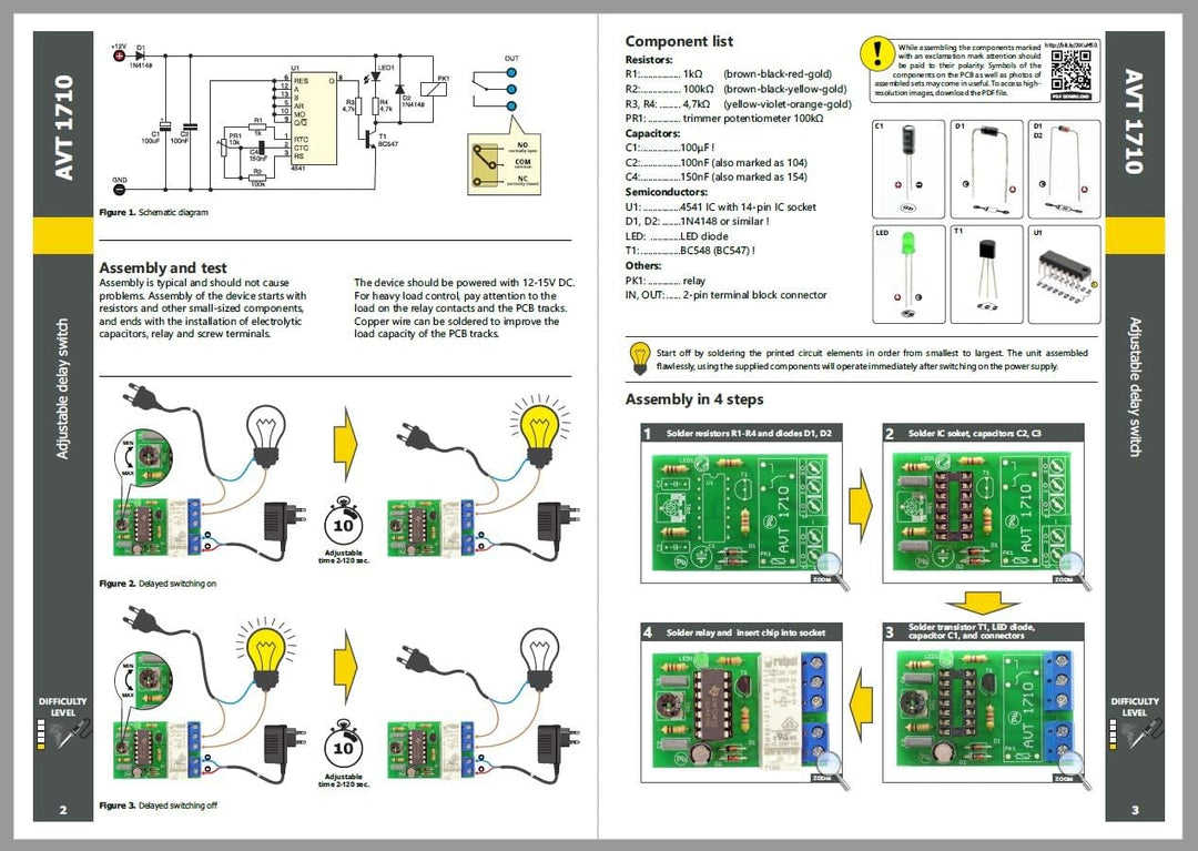 AVT1710 KIT DIY Verzögerungsschalter, Elektronisches DIY Kit, Lernpaket, Elektronik-Bastelkit, Kit z