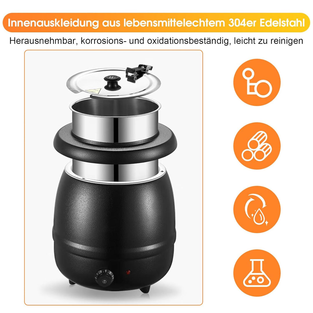 10L Elektrischer Suppentopf, Suppenwärmer 400W Suppenkessel mit Abnehmbare Edelstahl Liner Topf Wärm