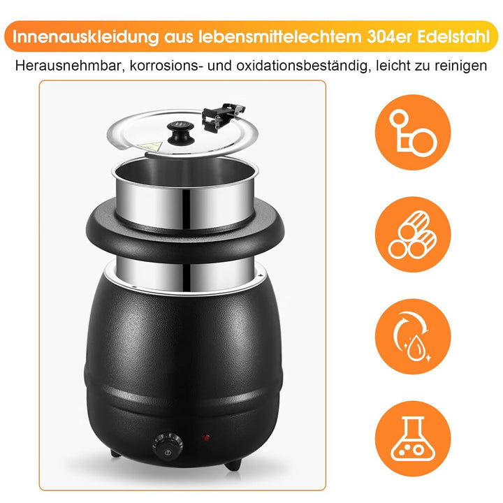 10L Elektrischer Suppentopf, Suppenwärmer 400W Suppenkessel mit Abnehmbare Edelstahl Liner Topf Wärm