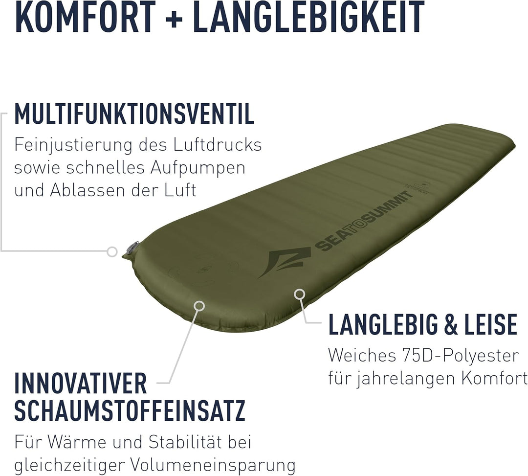 SEA TO SUMMIT - Camp Plus Self Inflating Isomatte Large - Dicke & warme Schlafmatte - Reparatur-Kit