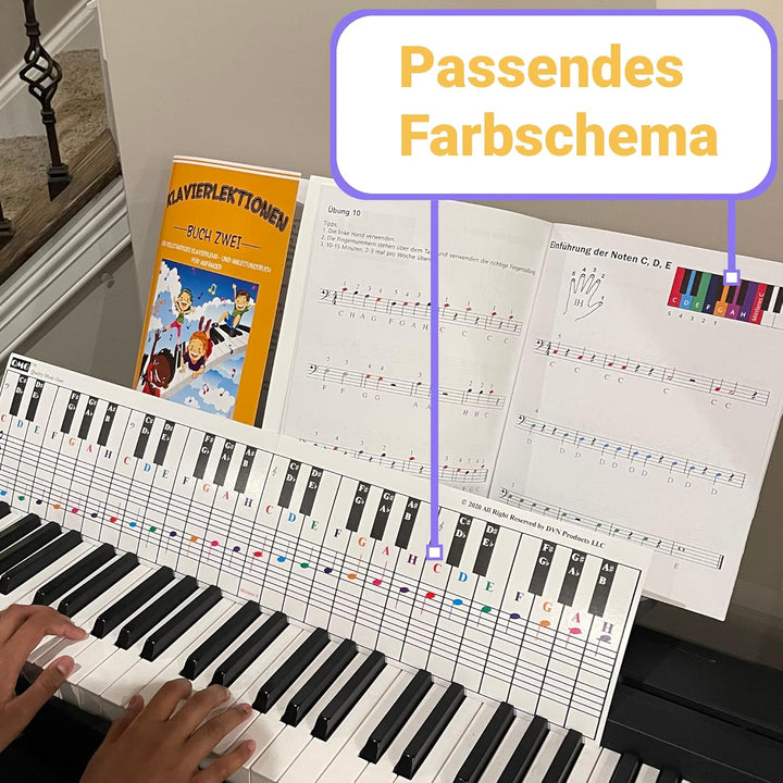 Klavier- und Keyboard-Notentabelle, kompletter Klaviermusikunterricht mit Farbnoten, Handbuch 1 und