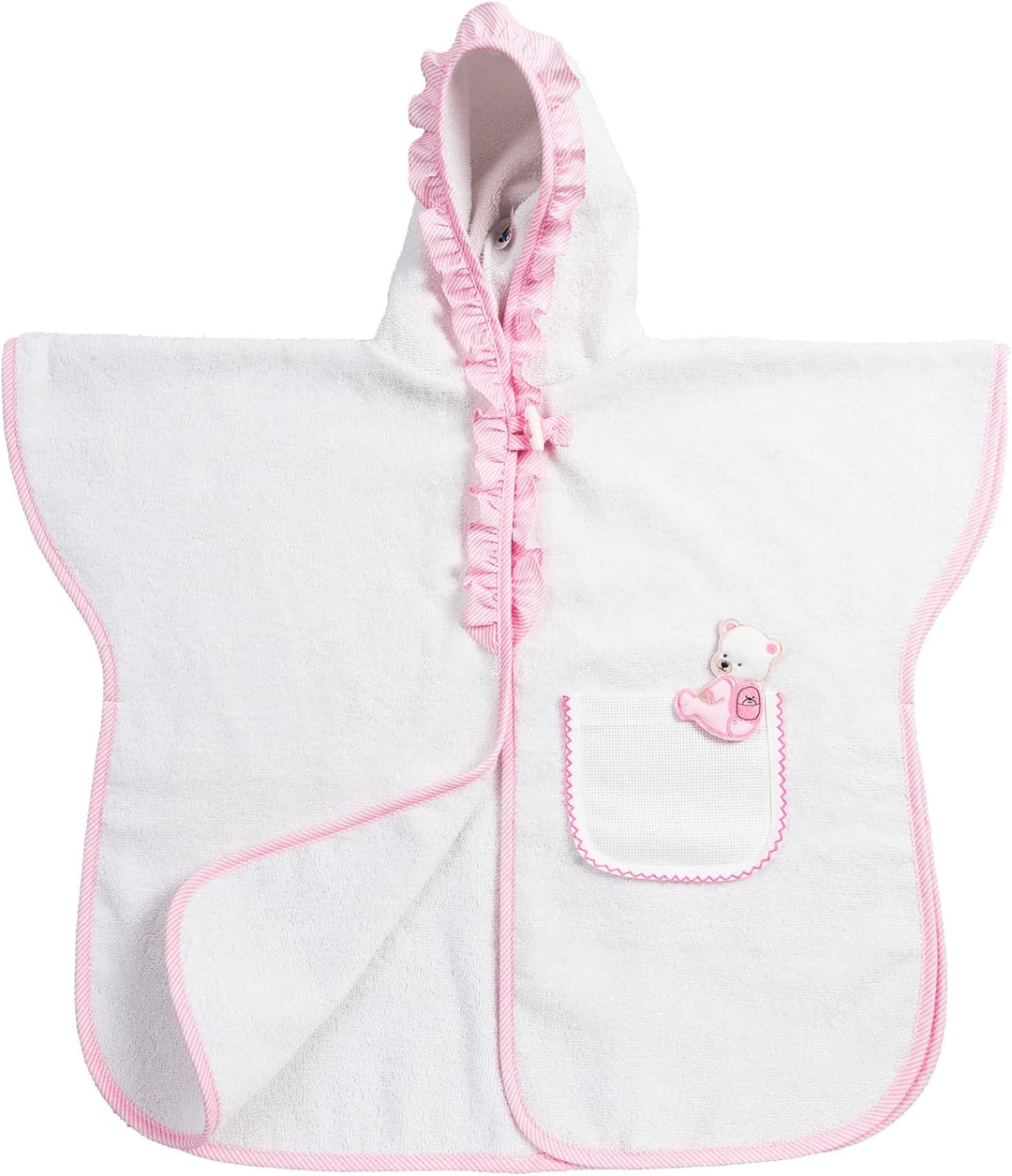 Filet - Badeponcho mit Rouche für Babys und Mädchen bis zu 2 Jahren, Bademantel mit Kapuze aus Baumw