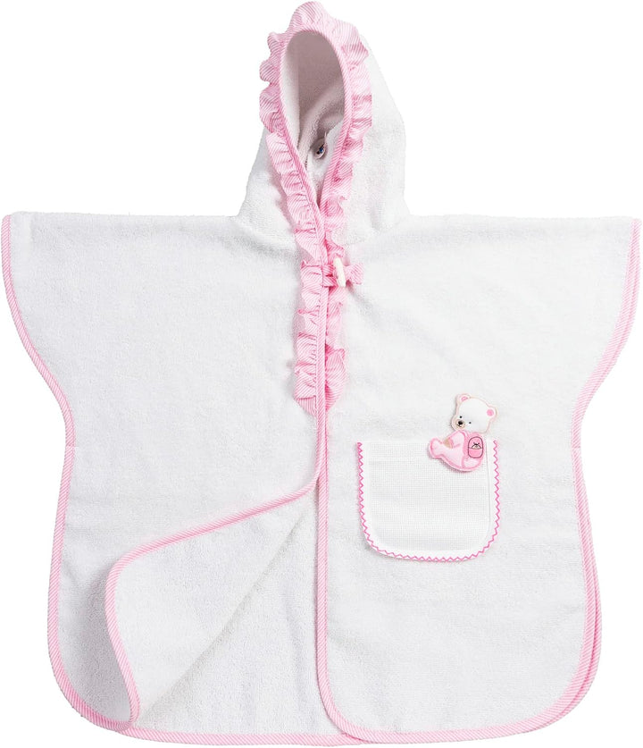 Filet - Badeponcho mit Rouche für Babys und Mädchen bis zu 2 Jahren, Bademantel mit Kapuze aus Baumw