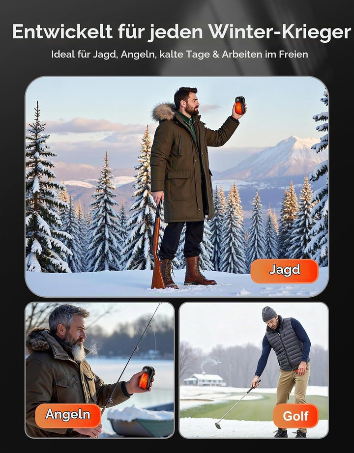 2er-Pack Hand Warmers, Wiederaufladbar mit 10000mAh Elektrische Handwärmer mit Doppelseitiger Heizun