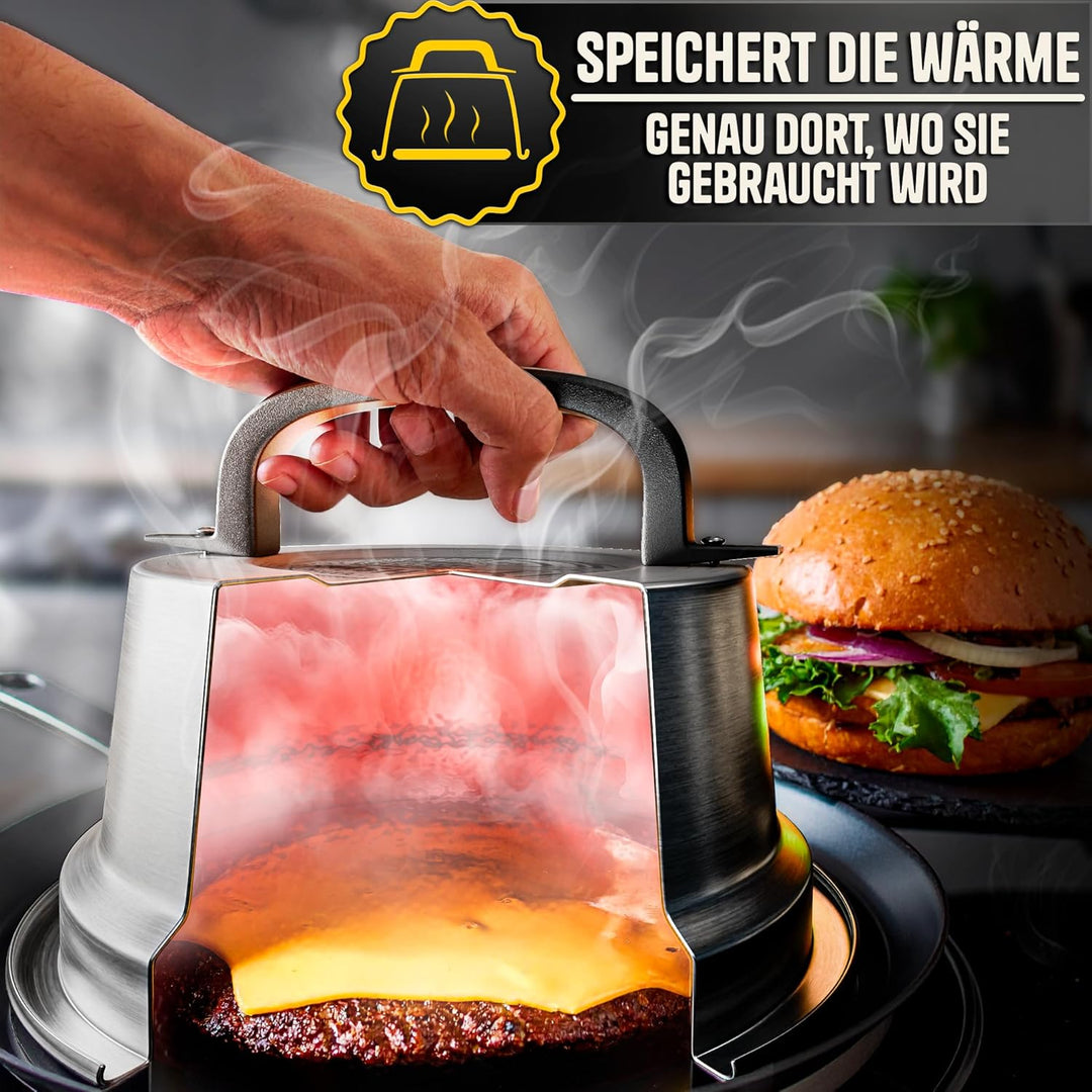 SMASHI® Smash Burger Set Professionell aus Edelstahl 304 – Burgerpresse, 2 Spachtel, Burgerglocke, G