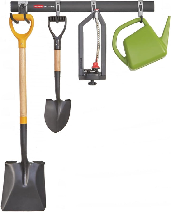 Rubbermaid FastTrack Garagenaufbewahrungshaken, 5 Stück, All-in-One Schienenhaken-Set und Werkzeug-O