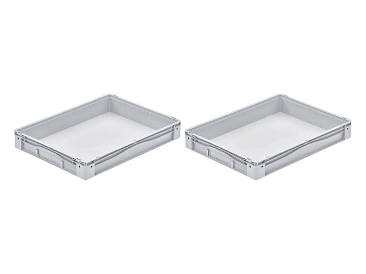 SparSet 2x Euro-Norm Grossbehälter | HxBxT 12x60x80cm | 49 Liter | Glatter Boden | Grau | Eurobehält