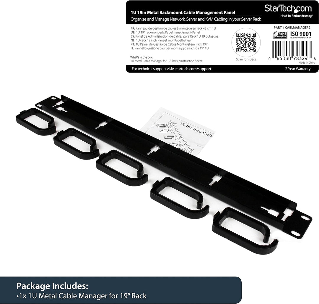 StarTech.com 1HE 19" Metall Kabelführung zur Rack-Montage 1U D-Ringhaken, 1U D-Ringhaken