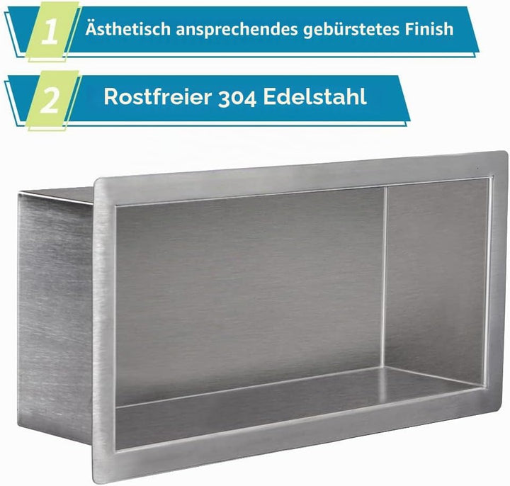 Skelang Badezimmer-Regal, Dusche, Einbau-Dusche, Edelstahl, 15 × 30 cm, Masse des Wandlochs: 13 × 28