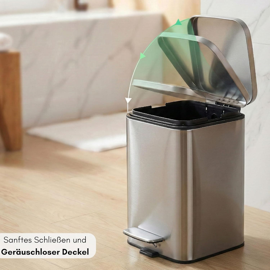 Erreke Badezimmer-Treteimer 3L, Silber, herausnehmbarer Inneneimer, Robust | Mülleimer Bad aus Edels