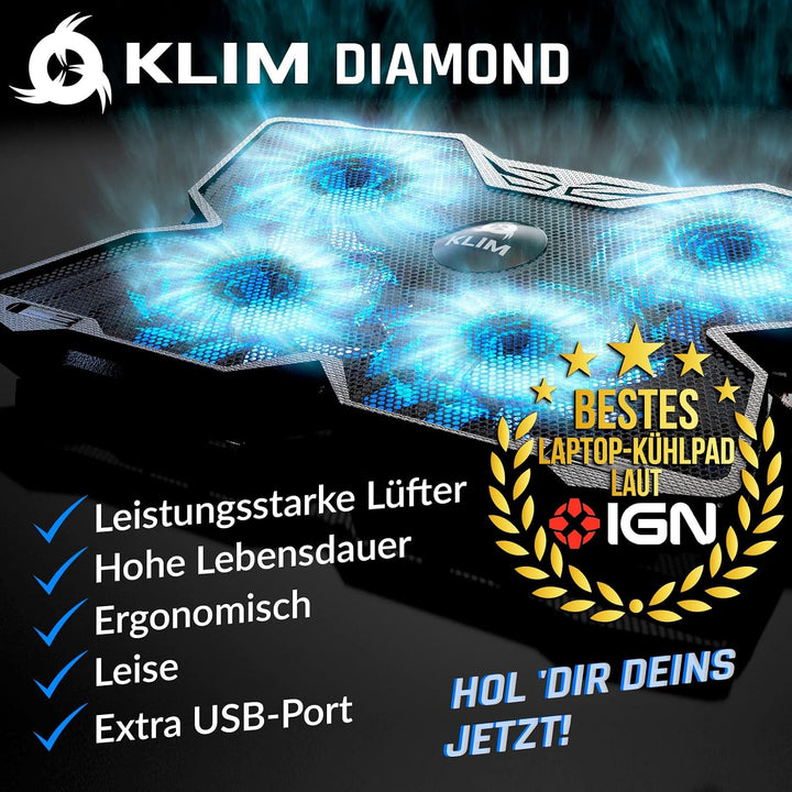 KLIM Diamond Laptop Kühler - Mehr als 500 000 verkaufte Einheiten - NEU 2024 - Leistungsstark - Schn