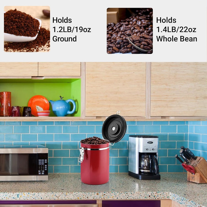 Jeffergarden Kaffeedose Luftdicht 1,8 L Edelstahl Grosser Behälter mit Auslassventil Luftdichter Kaf