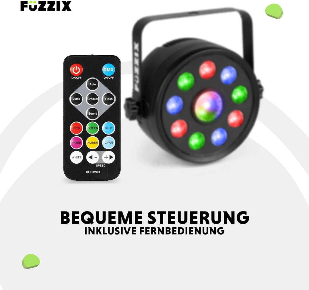 Fuzzix PLF15 - Partylicht Effektstrahler mit Fernbedienung, 24 Watt RGB Strahler, Lichtorgel Musikge
