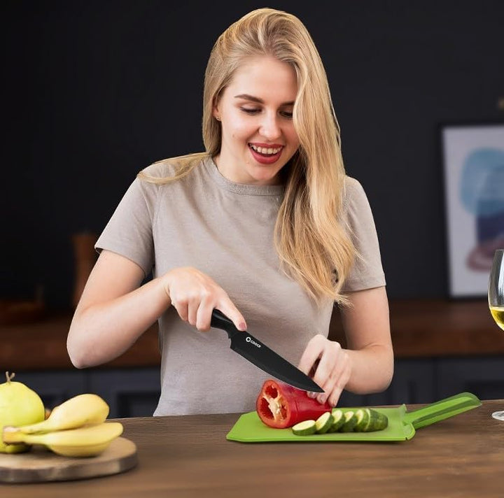 Messerset 15-teilig mit Messerblock, Faltbarem Schneidebrett & Messerschärfer – Premium Edelstahl Kü