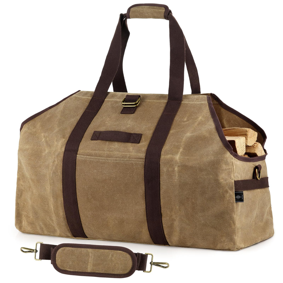 kaminholztasche Kaminholz Holzkorb Tragetasche Brennholztasche Kaminholzträger gewachstes Segeltuch